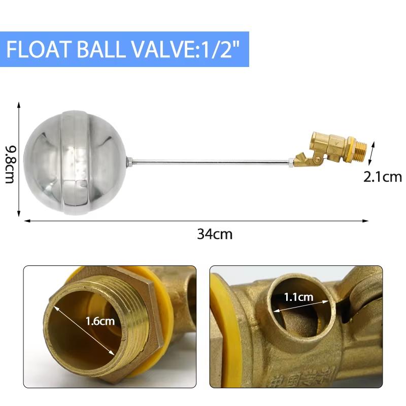 1/2" 3/4" 1" Brass Float Valve Cold and Hot Water Tank Floating Ball Valve SS201 Stem Flow Control Cistern/Expansion Tanks