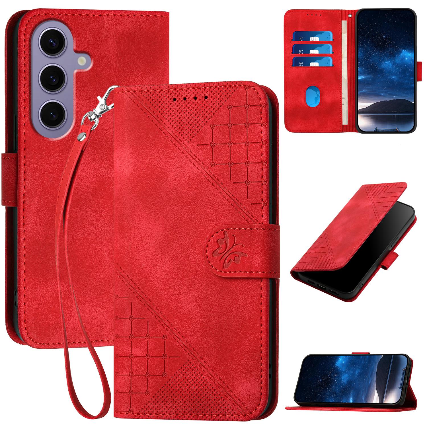 

For Samsung Galaxy S24 Leather Wallet Case Butterfly Flower Imprinted Phone Cover with Strap D