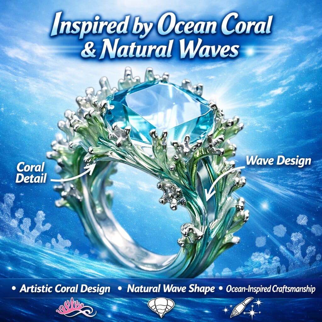 “Creative Ocean Coral Enamel Ring Irregular Fashion Personality Style Adjustable Artistic Statement Jewelry for Women”