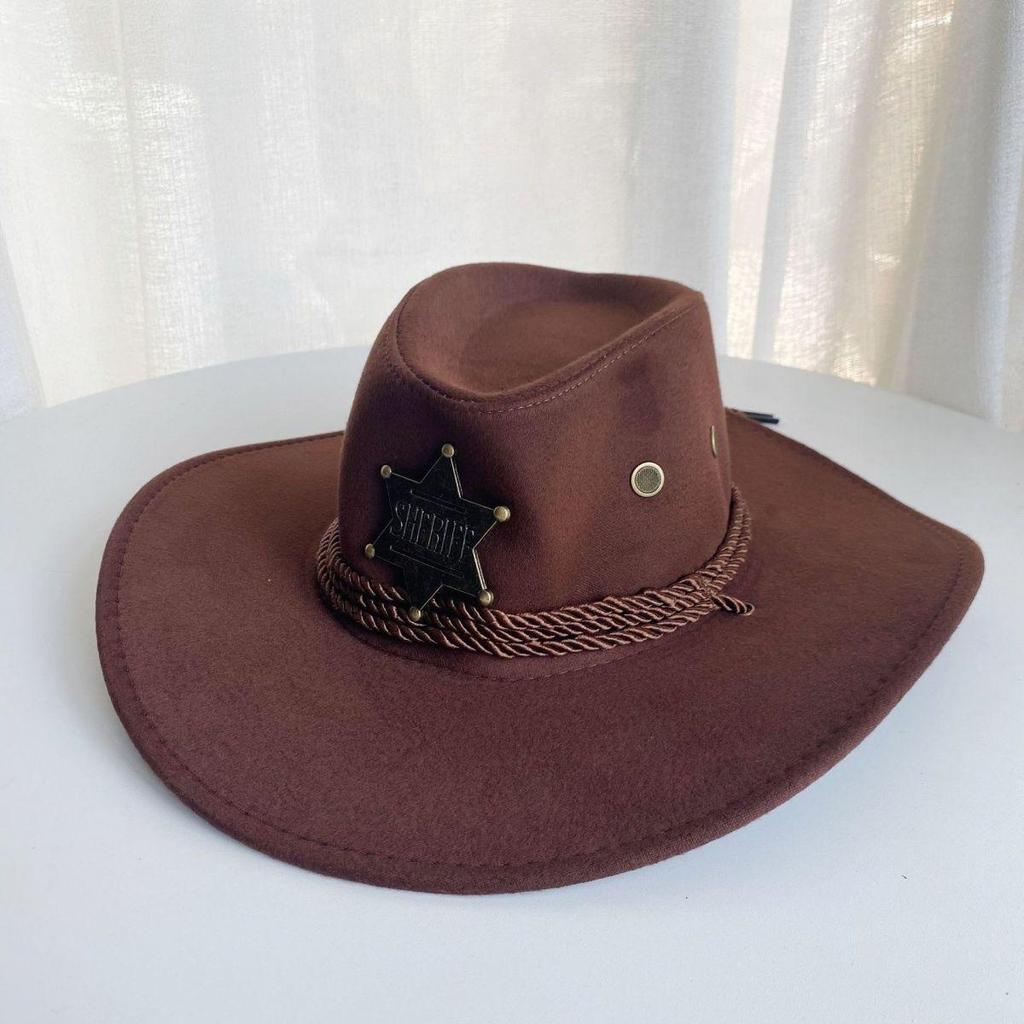 Unisex Wide Brim Straw Cowboy Hat with Windproof Rope and Sun Protection