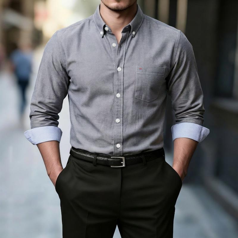 Men Oxford Button Down Long Sleeve Shirt With Chest Pocket Casual Formal Dress Shirt for Men