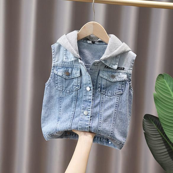 Boys' Spring/Fall Denim Vest Medium-Large Child Size Button-Front Outerwear Stylish Vest