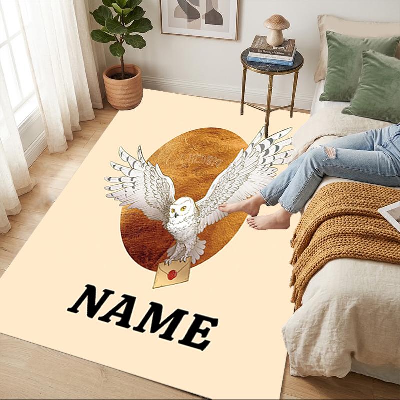 Custom Name Owl Letter Living Room Non-Slip Area Rug Soft Carpet for Bedroom Kids Playroom Sofa Office Home Decor Doormat