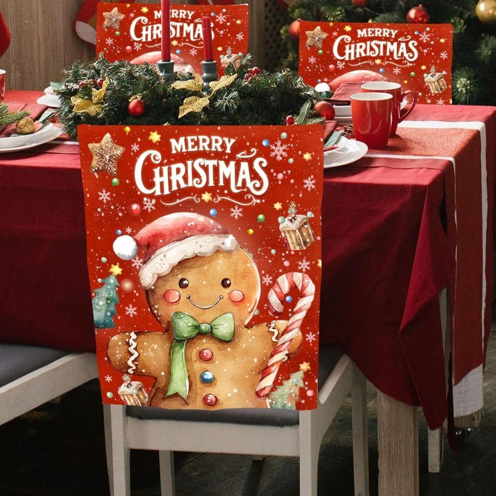 Snowman Christmas Chair Cover Santa Claus Pattern Washable Chair Back Cover Quick Easy Use Elf Pattern Xmas Seat Slipcover