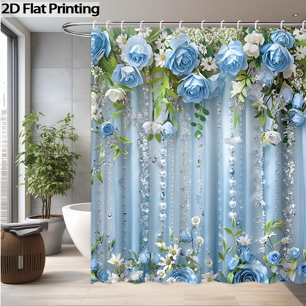 1Pcs Shiny Butterfly Flower Waterproof Shower Curtain Modern Polyester Bathroom Partition 12 Hooks