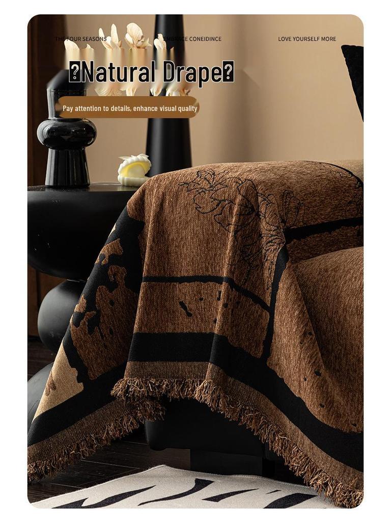 Elegant French Retro Chenille Sofa Cover - Chinese Style, Light Luxury, Full Coverage