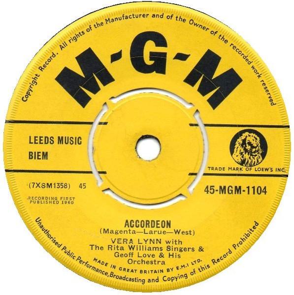 

7inch Record VERA LYNN, THE RITA WILLIAMS SINGER - Accordeon / Again 45MGM1104 MGM Records 1960 UK Pop Used