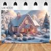 Laeacco Christmas Camper Pography Backdrop Winter Snowy Pine Trees Mini Bus Baby Birthday Family Holiday Portrait Background
