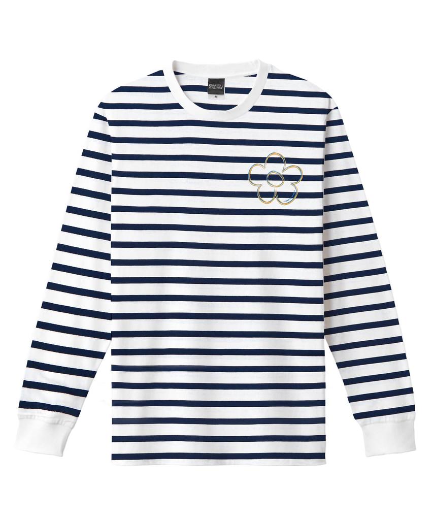 IMPROMES Casual SIDEWAYSTANCE Floral Border Long Sleeve T-Shirt, Men's, Off-White x Navy