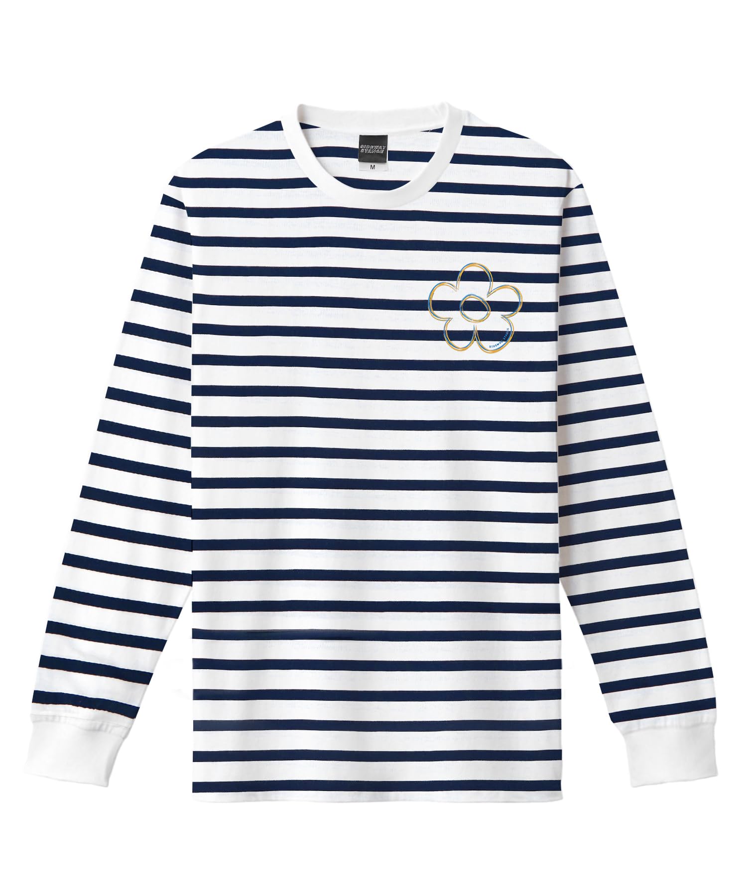 

IMPROMES Casual SIDEWAYSTANCE Floral Border Long Sleeve T-Shirt, Men s, Off-White x Navy