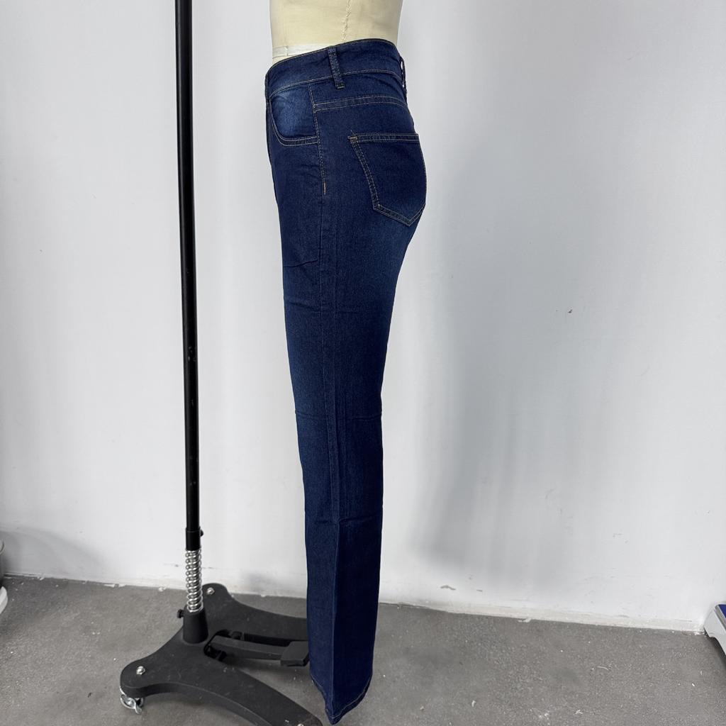 Women Bell Bottom Jeans Elastic Waist Ripped Flared Jean Destroyed Raw Hem Denim Pants