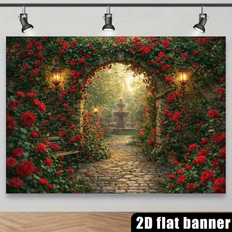 1Pcs European Garden Golden Arch Red Roses Decoration Background Luxury Backdrop Decorations For Photo Studio Photo Booth Party