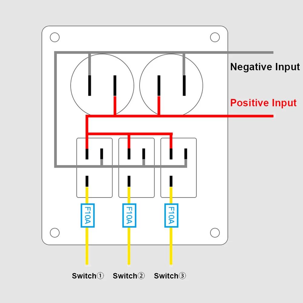 12/24V 3 Gang LED Rocker Switch Panel Boat Truck Car Lights Toggle Buttons Circuit Breaker USB Chargers Power Adapter Voltmeter