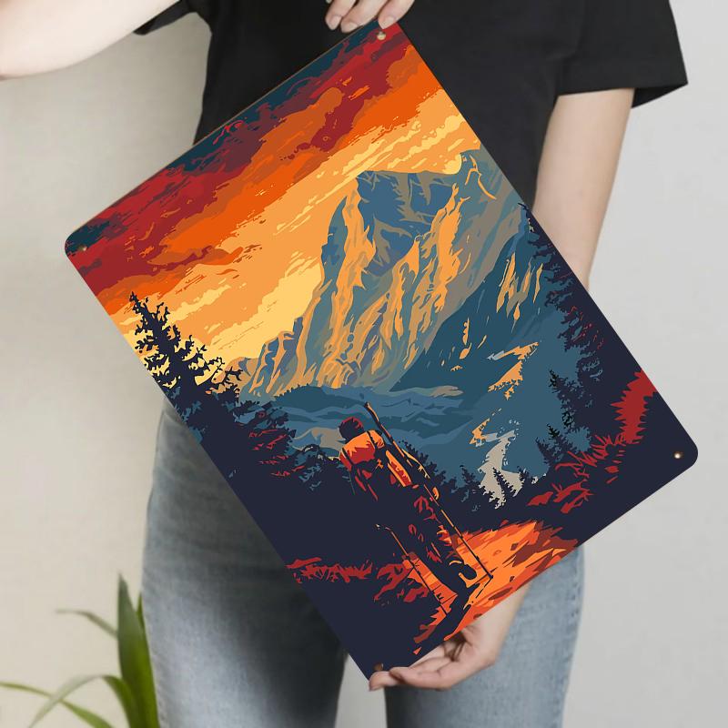 

Hiking Mountain Landscape Custom Metal Wall Art Decor for Living Room Study 20x30cm（7.8x11.8inch）