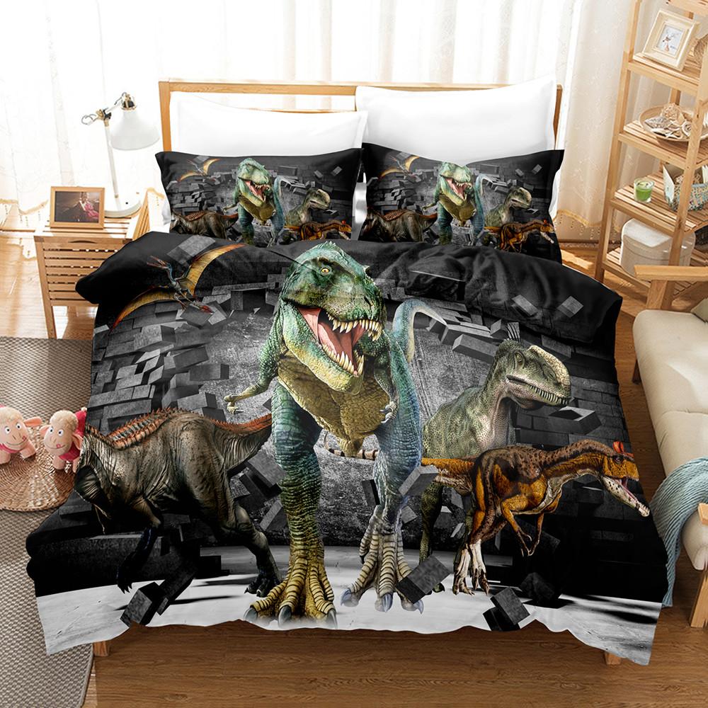 Jurassic Age Dinosaur Bedding Set For Kids, Duvet Cover, Pillow Shams, Microfiber Fabric, Boys Bedroom Decoration, T-Rex Raptors