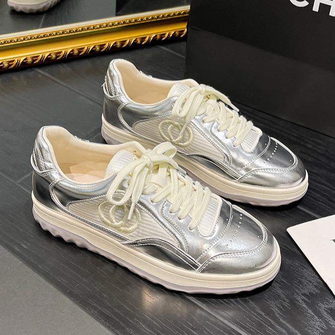 Cowhide Little White Shoes 2025 Spring New Thick-soled Sports Versatile Casual Shoes Women's Small Fragrant Style Flat-soled Dad Shoes Women