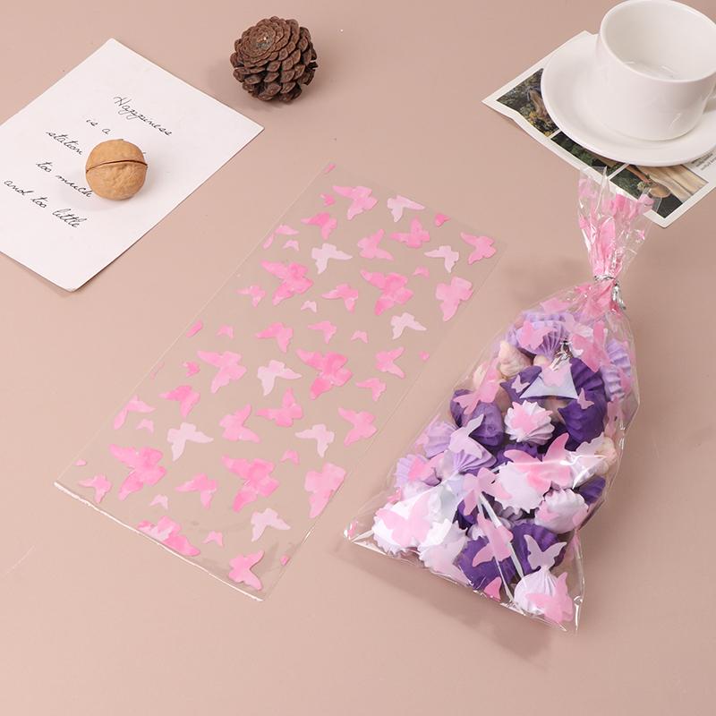 50 Stück Rosa Schmetterlinge Zellophan Geschenktüten mit Silbernen Bindedrähten Plastik Schmetterling Süßigkeitstüte Leckerlitüten Partydeko