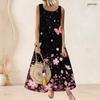 Women Plus Size Scoop Neck Sleeveless A Line Black Floral Butterfly Print Maxi Dress