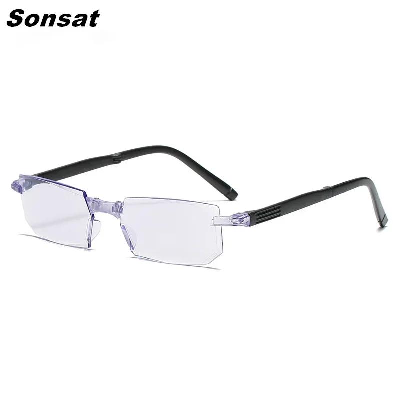 Frameless Foldable Anti Blue Light Reading Glasses with Smart Zoom Ultra Light Comfortable for Men Women