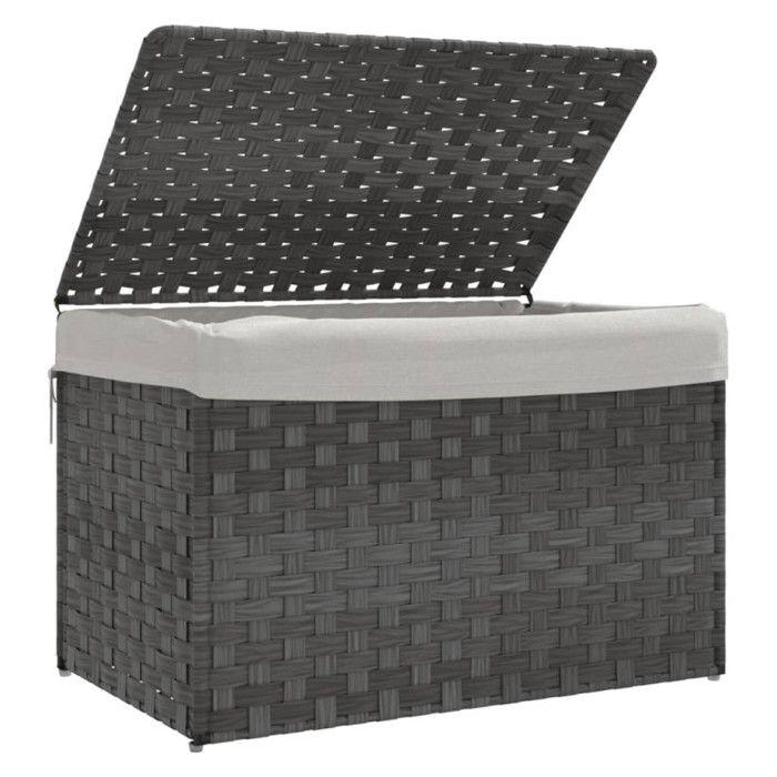 VidaXL Laundry Basket with Lid Grey 55.5x35x34 Cm Woven Resin 372051