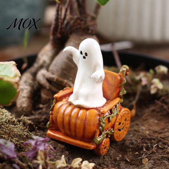 Creative Halloween Gift for Friends Ghost Pumpkin Cart Figurine, Cute Statue, Retro Synthetic Resin Craft Decor Miniature Ornament Home Table Planter
