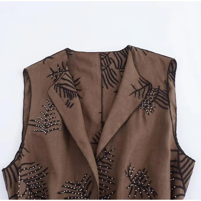 Modny haftowany top damski retro okrągły dekolt bez rękawów pas długi kamizelka lato jesień ulica damskie kamizelki