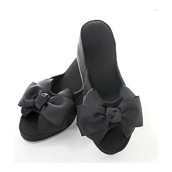 Heel slippers 8cm thick sole ribbon slippers (black) M size