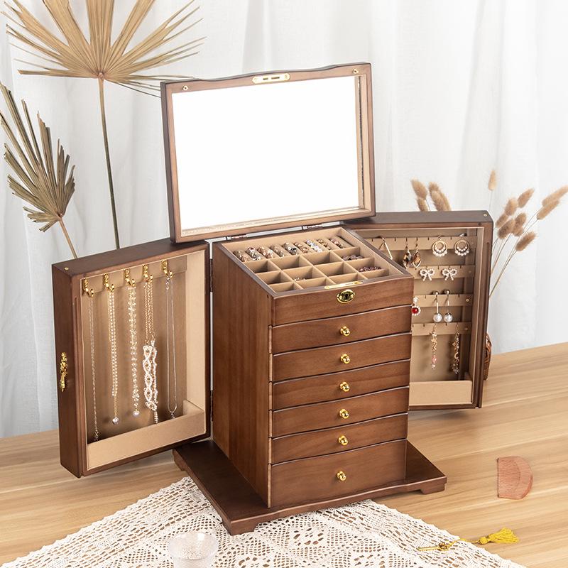 High-End Vintage Solid Wood Multi-layer Jewelry Box with Lock - Large Capacity for Necklace & Ring Storage