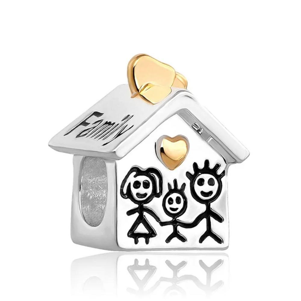 925 Silver Family Charm Fit Original Bracelet Jewelry Pendant Boy Girl Sparkling Mom Bead Sisters Dangle Plated