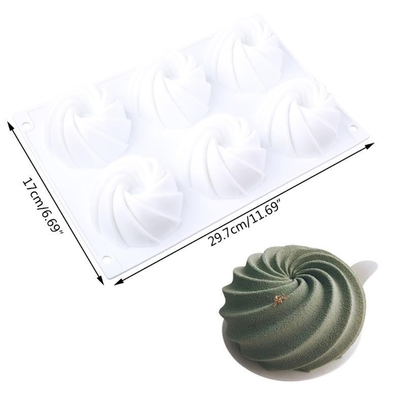 Stampo in Silicone a 6 Fori a Spirale per Torta, Gelato, Cioccolato, Sapone, Cupcake 3D, Stampo da Forno, Pirofila, Stampo per Muffin