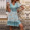 Ethnic style geometric flower print one-piece dress