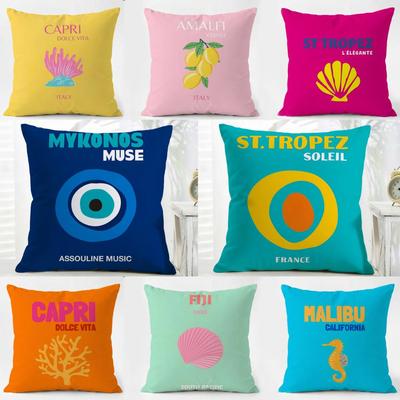 Bright Cheerful Anime Summer Travel Series Cushion Cover Washable Linen Pillowcase Soft  for Daily Sofa Bed Home Room Decor