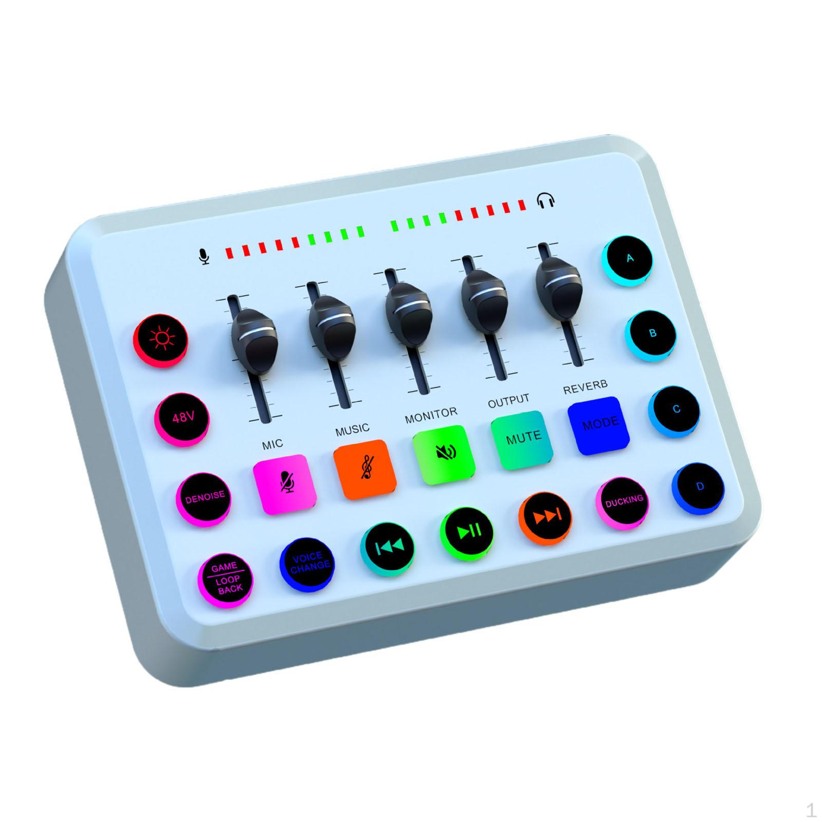 

Игровой аудиомикшер Красочный световой эффект Перезаряжаемая звуковая плата DJ-карта белый