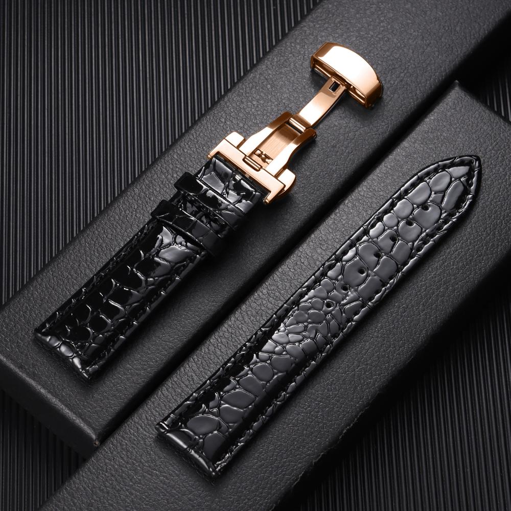 12/14/16/18/19/20/22mm Crocodile Pattern Design Leather Watchbands Butterfly Buckle Men Women Business Watch Band Watch Straps