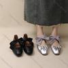 Fashion Comemore Silver Ballet Flat Shoes Temperament Shallow Mouth Lace Up Casual Mary Jane Shoe Women Spring Autumn Soft Leather Flats
