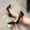 Velikost 36-43 Nadměrná velikost Dámské černé lodičky s červenou podrážkou a špičatou špičkou - Jaro 2024 Sexy jehlové boty