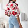 Nueva blusa holgada de manga tres cuartos con estampado y botonadura sencilla para mujer, colección primavera-verano.