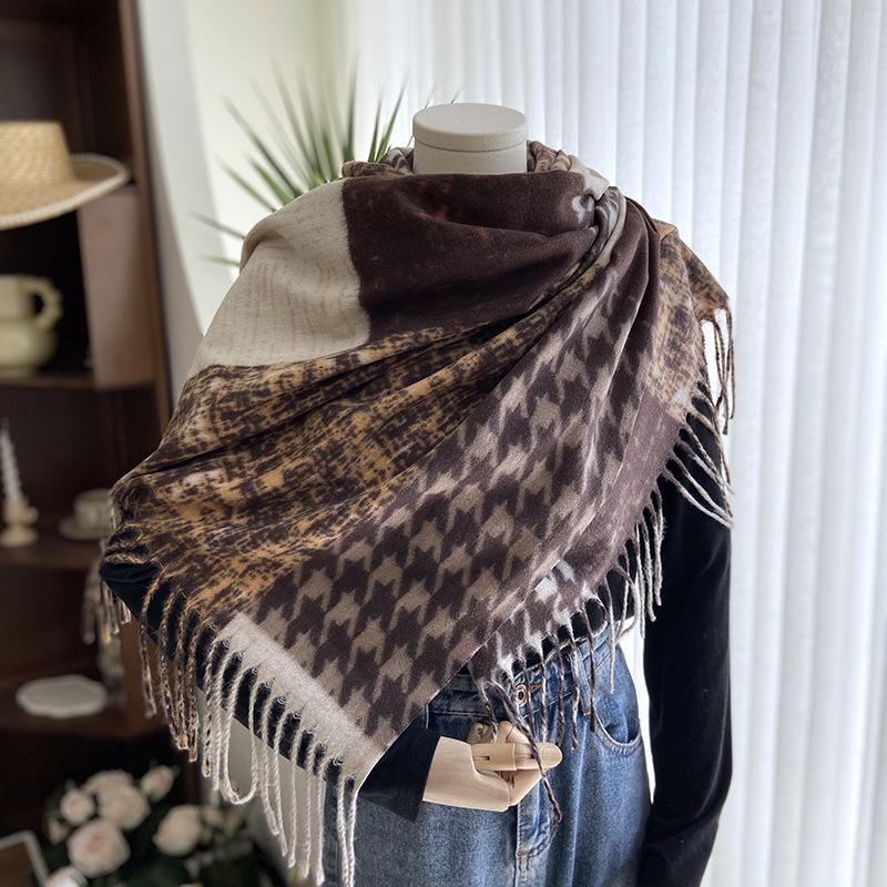 New Imitation Cashmere Scarf European and American Color Matching Tassel Printing Shawl Women's Winter Warm Scarf