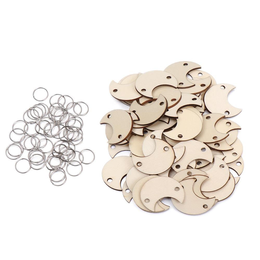 50pcs/set Handmade Star/Heart/Round Shape With Holes Ring Clips Wood Slices Wooden Circle Discs Tags Plaque Board Hanging Label