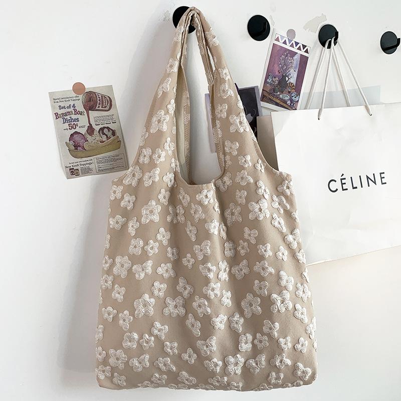 Sweet Flower Ladies Vest Shoulder Bags Large Capacity Portable Women's Tote Shopping Bag Retro Floral Female Purse Handbags
