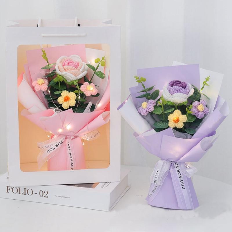 

Crochet Flower Bouquet Creative Knitting Flower Wedding Hand-Knitted Crochet Fake Floral Home Decoration Mother s Day Gift