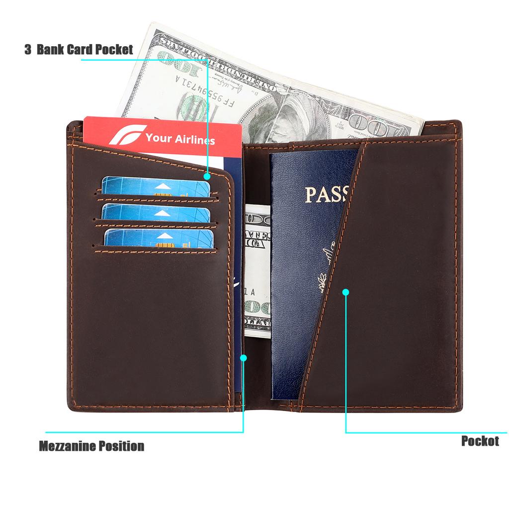 Crazy Horse Genuine Leather Passport Wallet Man RFID Protection Credit Card Holder High Quality Women Travel Passport Cover Case