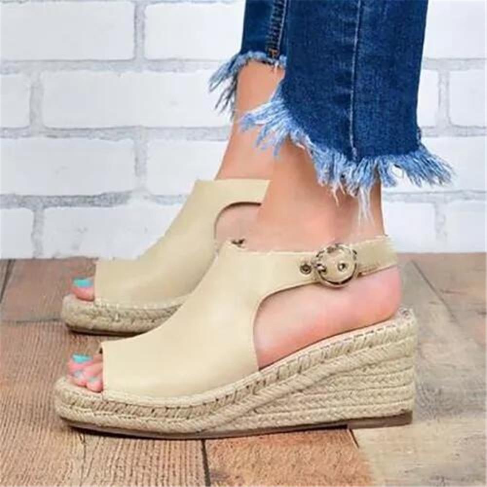 Spring/Summer 2022 Women s Plus Size Open-Toe Rope Wedge Casual Sandals 37