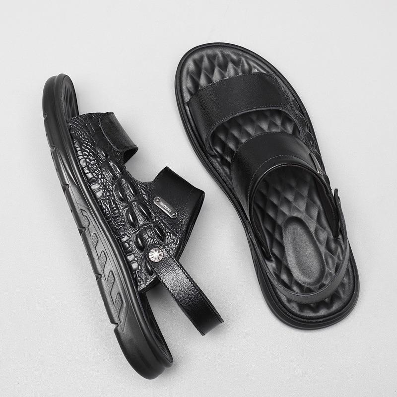 Whole cowhide~ sandals men's summer non-slip leather casual wear dad beach shoes men's soft-soled sandals