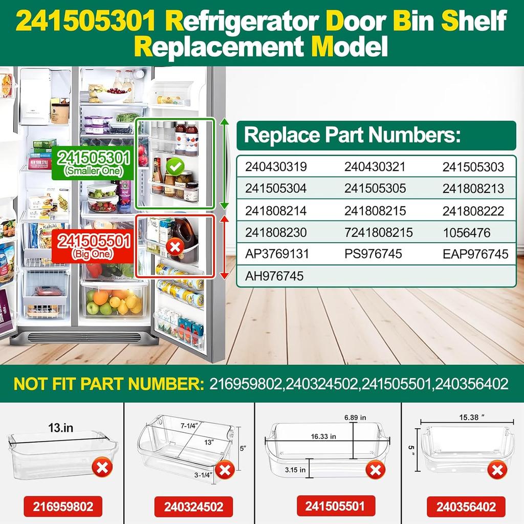 UPGRADED 241505301 241505300 Refrigerator Door Bin Shelf Compatible with Frigidaire FGSC2335TFB Door Shelf Replacement FGSC2335TDB FFSC2323TS8