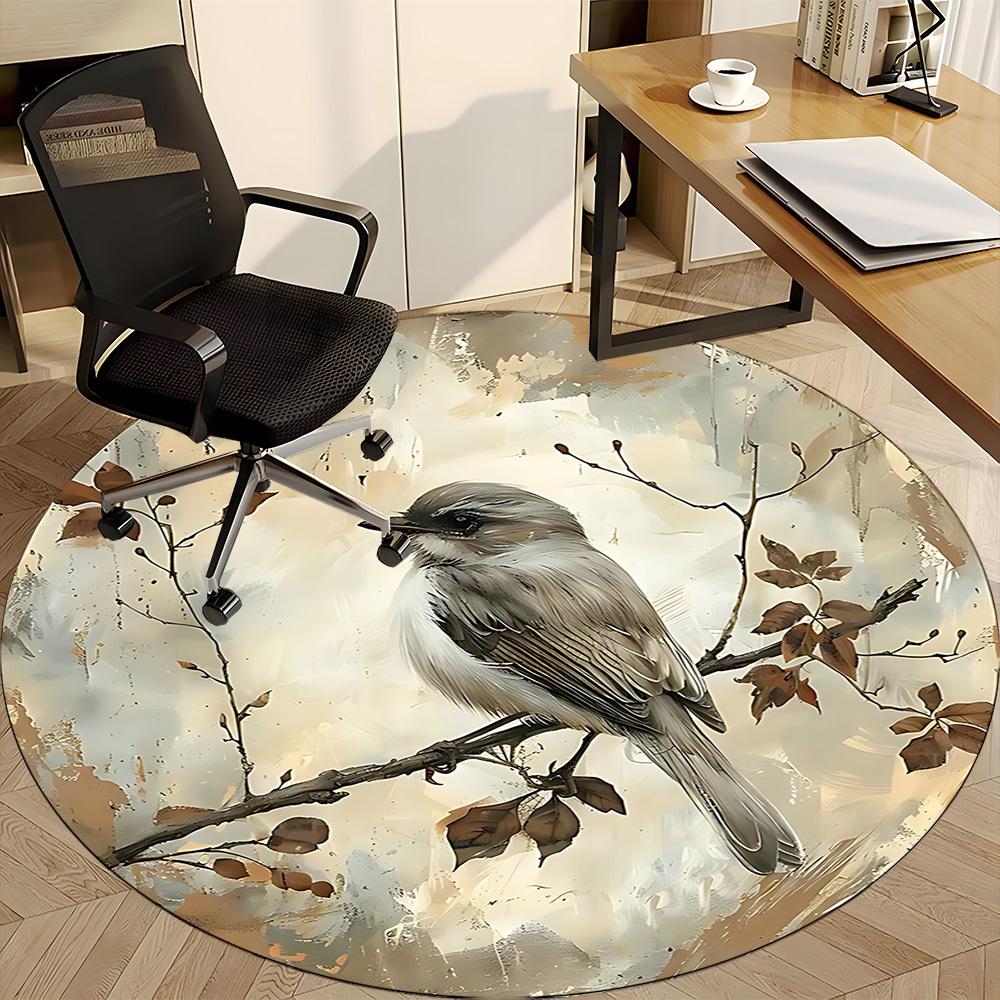 1PC Bird Office Round Area Rug, Mat Suitable For Office, Under Office Chairs Bedroom Living Room Home Decor, Room Deco
