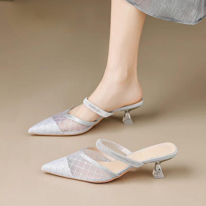 Ladies' Summer High-end Mesh Pointed French High-heeled Sandals