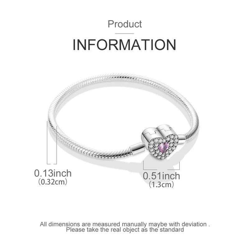 Original Bracelets 925 Silver Snowflake Heart Safety Chain Charms Bead Bracelet For Birthday Wedding Jewelry DIY Making