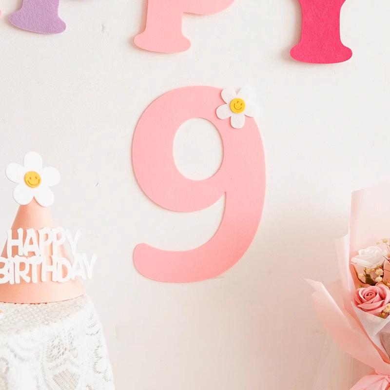Mori Simple Felt Happy Birthday Party Digital Wall Sticker Baby First Year Party Decoration Photo Props