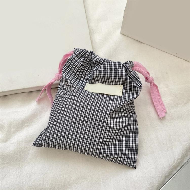 Drawstring Cosmetic Bag Portable Makeup Bag Plaids Lipstick Storage Pouch Toiletry Bag Travel Wash Bag Jewelry Organizers